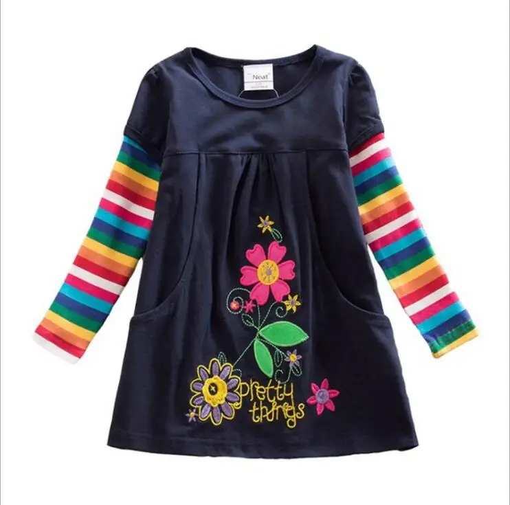 Платье для девочек бренд Vestidos INFANTIL детская одежда для девочек длинные рукава с цветочным рисунком для девочек платье трапециевидной формы для девочек h5802 - Цвет: H5802 navy