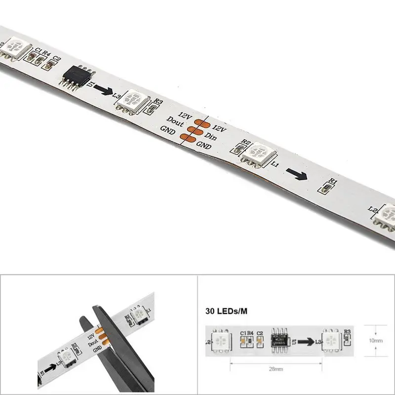 WS2811 30 светодиодов/м 5050 SMD RGB полосы света пикселей программируемый индивидуальный адресуемый внешний 5 м/рулон не водонепроницаемый DC12V
