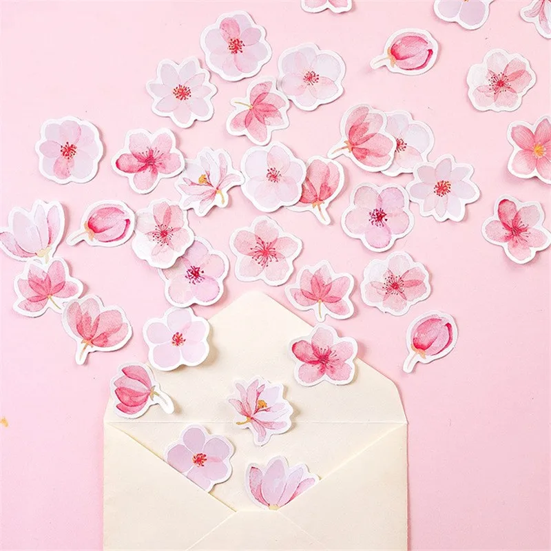 46PCS/Pack Cute Pink Cherry Blossoms Scrapbooking Stickers Diary DIY Decoration Photoalbums Wall Embellishments Craft Material | Дом и сад