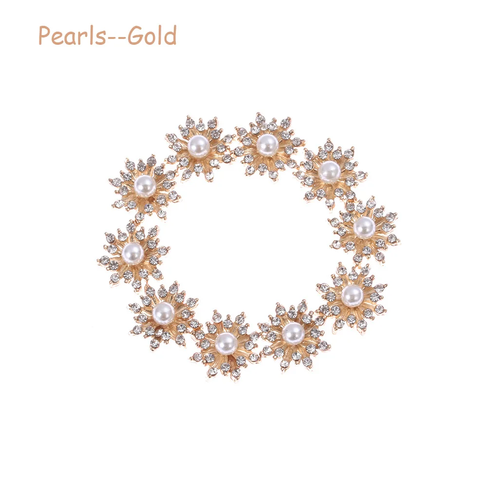 Pearl-Gold 10 шт./компл. цветок Стразы пуговицы с перламутровыми пуговицами Свадебные украшения DIY сплава со стразами идеально сочетаются с нарядным Cryustal лук аксессуары инструменты для украшения - Цвет: Pearl-Gold