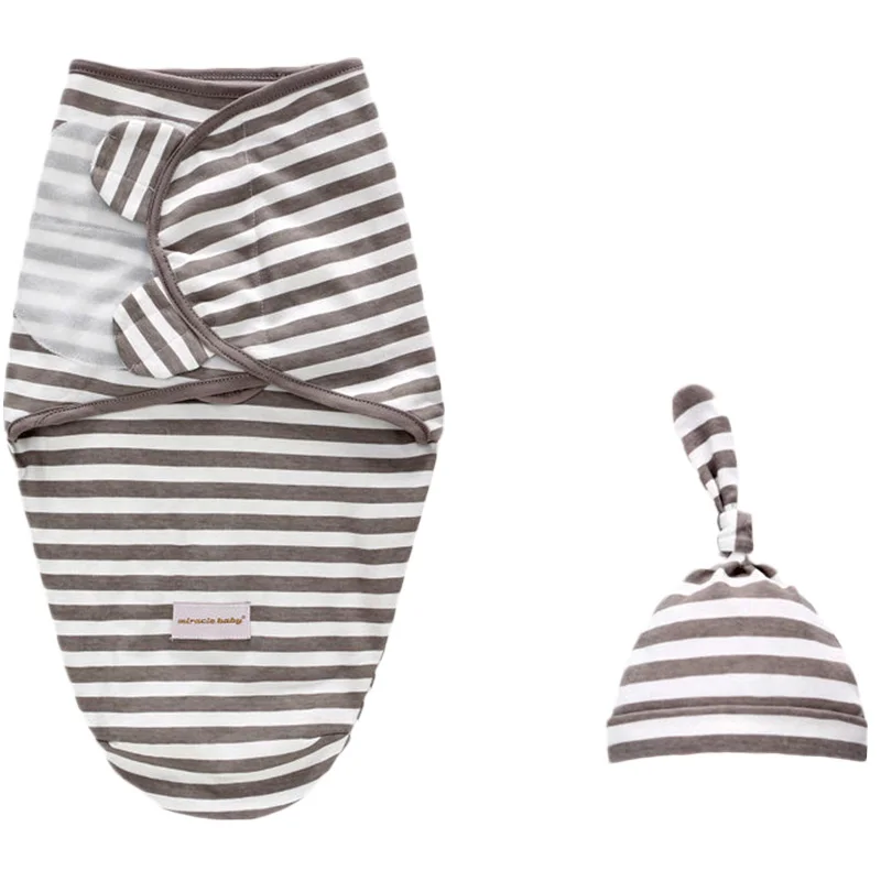 Gray stripe S Одеяло для грудничков из Одеяло+ Кепки новорожденных спальный кокон с Обёрточная бумага для младенцев хлопковые пеленки мешок детское одеяло конверт со спальным мешком постельные принадлежности - Цвет: Gray stripe S