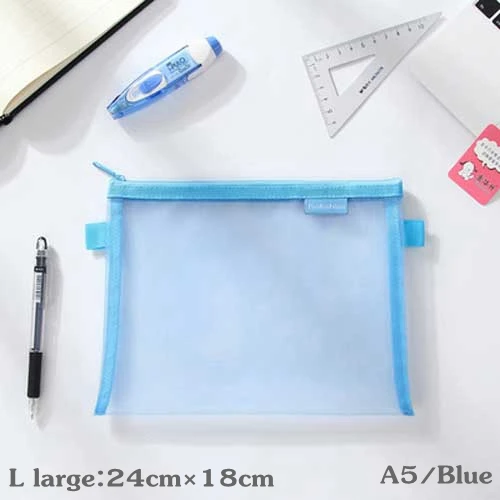 L-large-A5-Blue Простой Прозрачный сетчатый чехол для карандашей, для офиса, студентов, чехол для карандашей, s, нейлоновый, Kalem Kutusu, школьные принадлежности, коробка для ручек, Astuccio Scuola - Цвет: L-large-A5-Blue