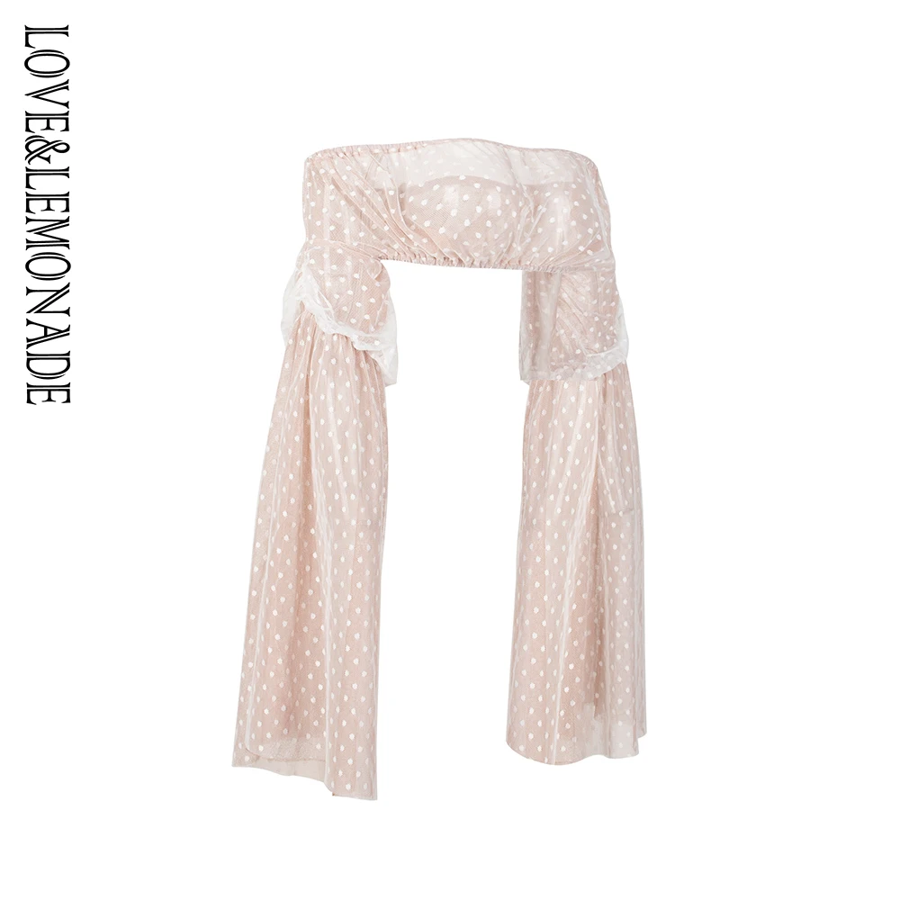 Love& Lemonade/белый сетчатый короткий топ в горошек с роговыми рукавами LM1372T