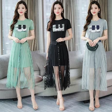 Женский хлопковый костюм из 2 предметов длинная футболка с блестками и