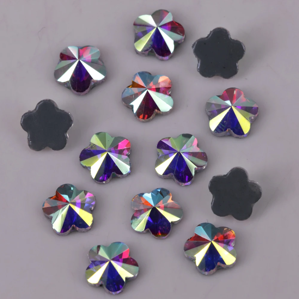

Lead Free High Quality 6mm Crystal AB Flower Flat Back Hotfix Rhinestones / Iron On Flat Back Crystals