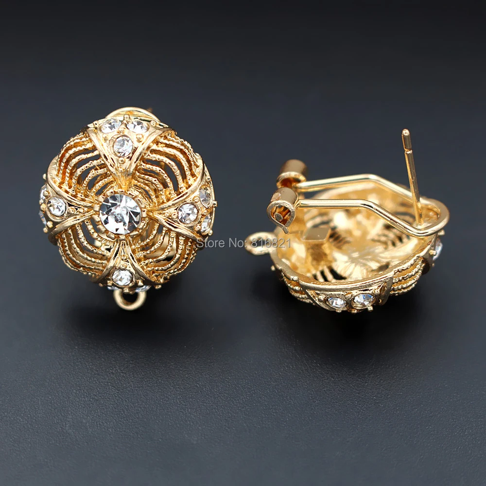 Earrings Post with Loop Hanger Connectors Filigree Round Paved Rhinestone Metal DIY African Women Clip Findings 18mm | Украшения и