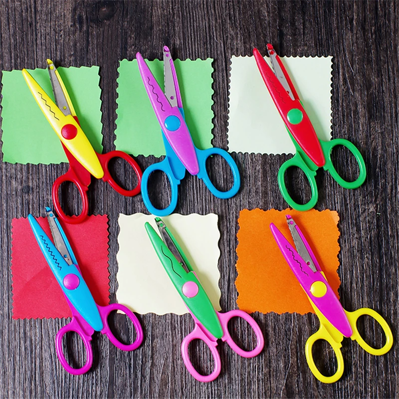 

6 Pcs Laciness Scissors Metal And Plastic DIY Scrapbooking Photo Colors Scissors Paper Lace Diary Decoration Safety Scissors