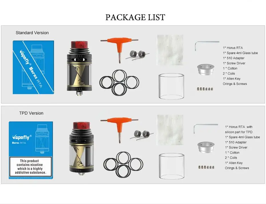 Новейший атомайзер Vapefly Horus RTA для электронной сигареты емкость 25 мм 4 мл с 24K