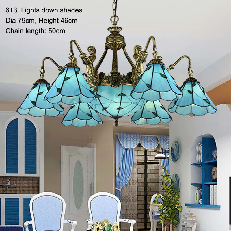 Средиземноморская лампа с небесно голубыми абажурами вверх/вниз ретро люстра