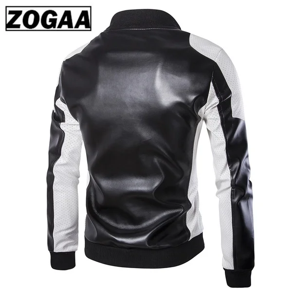 2018 Осенняя мужская куртка с воротником стойкой черно белая кожаная вышивкой