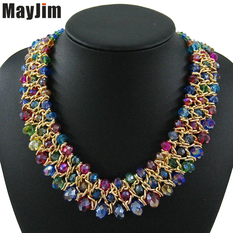 Mixed color Заявление ожерелье женская мода vintage choker воротник золотая цепь большой коренастый бисера кристалл ожерелья и кулоны Ювелирные Изделия - Окраска металла: Mixed color