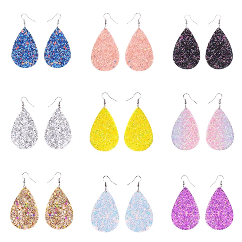 Женские серьги-капли из кожи античные Серьги с блестками разные цвета | Украшения