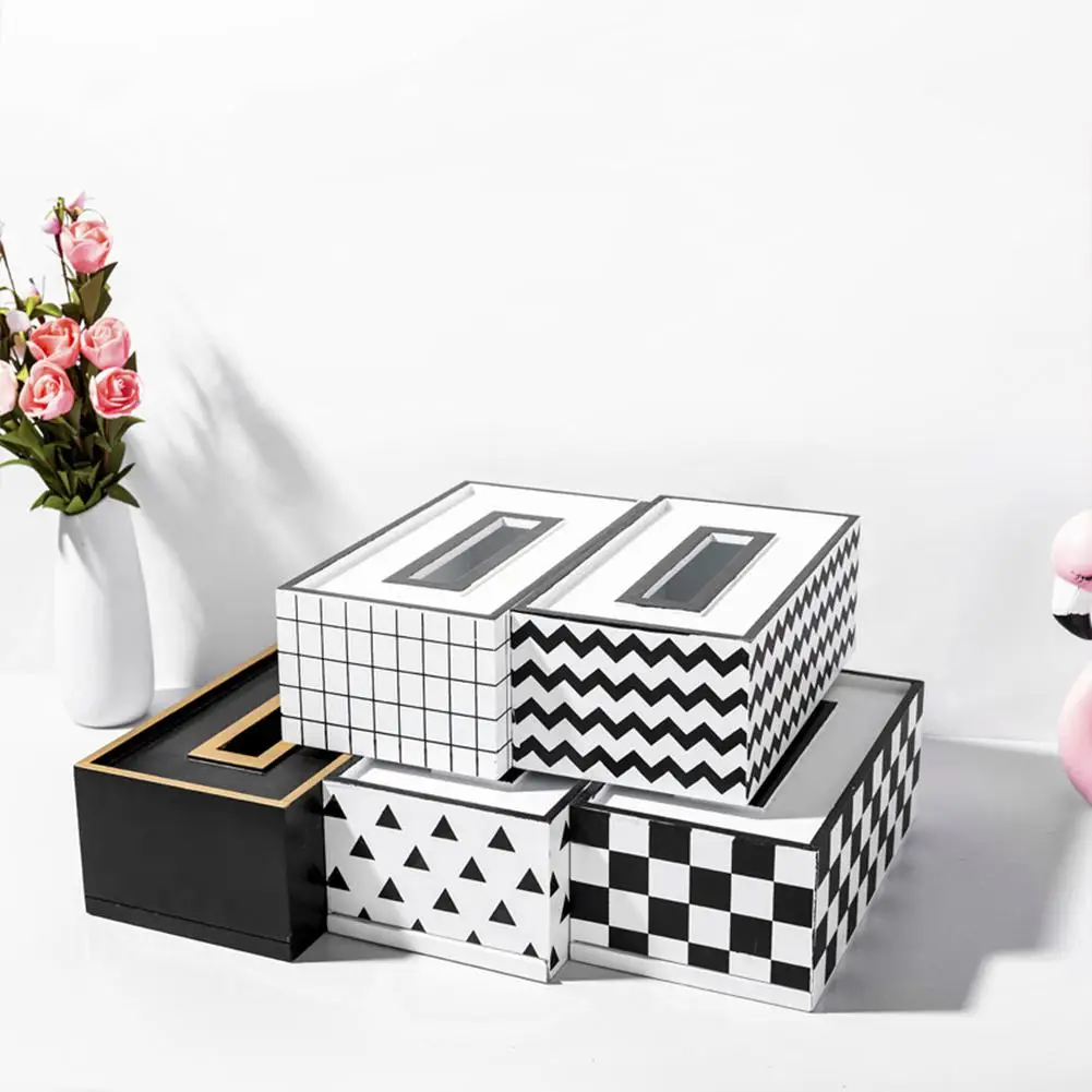 HobbyLane Европейский стиль деревянная коробка для салфеток для дома кухня квадратная Геометрическая полоса салфетница для хранения Casetorage