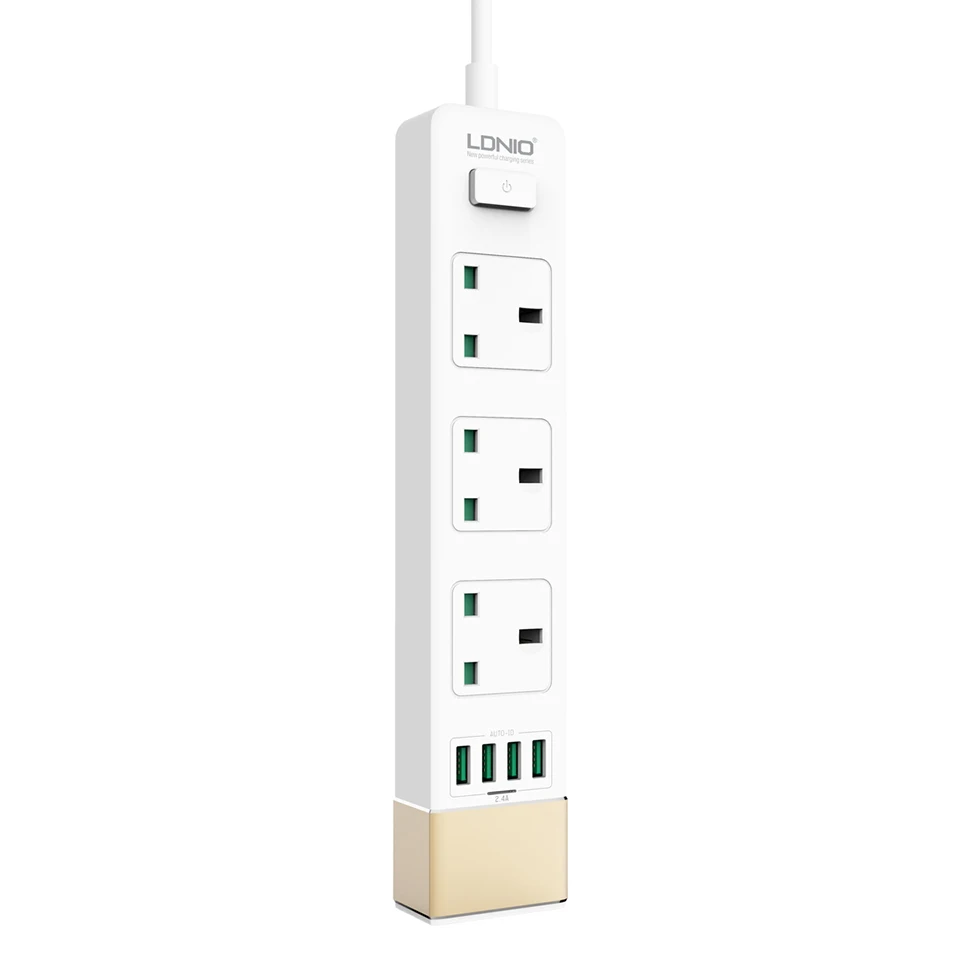 LDNIO 3 штепсельная вилка британского стандарта розетки электрической 5V/2.4A 4 USB