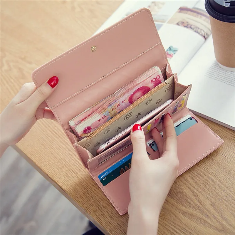 Модный удлиненный клетчатый женский кошелек с кармашком для мелочи дамская