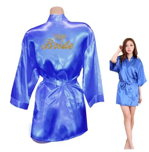 royal blue TEAM Свадебное кимоно с золотым блестящим принтом для невесты, женская одежда из искусственного шелка для девичника, свадебная одежда - Цвет: royal blue TEAM