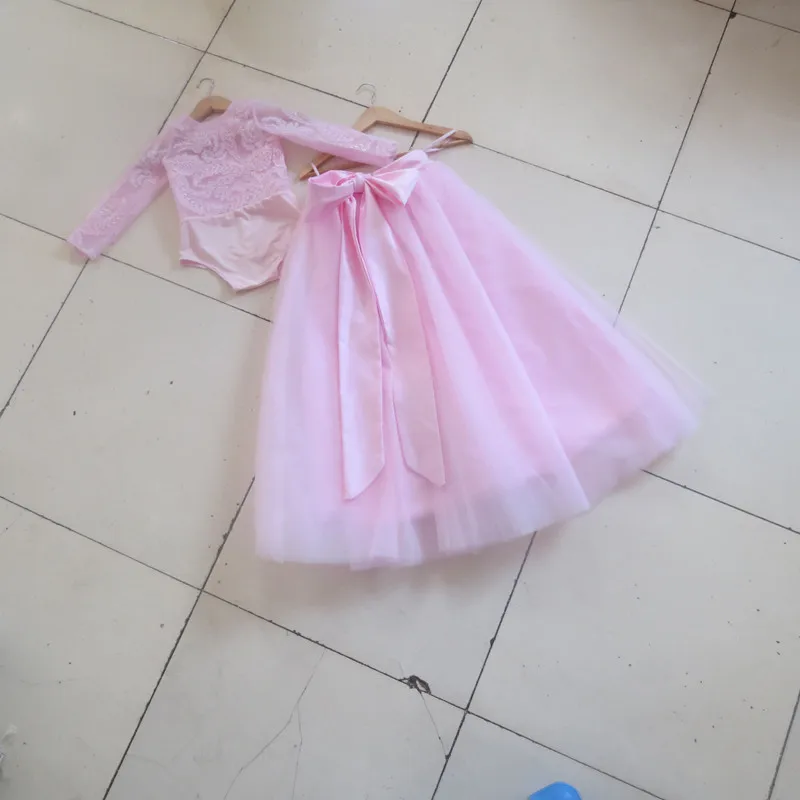 С длинным Рукавом Девушки Цветка Тюль Платья 2 из двух Частей платье де noiva Pageant