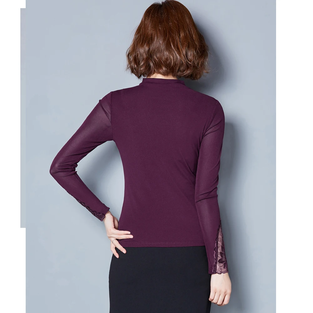 2017 г. Модные женские пикантные кружева плюс толстый эластичная футболка с