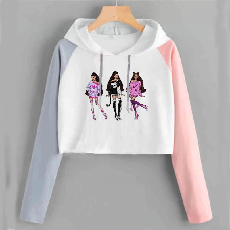 pink 35 Ariana Grande, укороченный топ с капюшоном, Женская Толстовка без слез, толстовка с надписью «Thank U Next Imagine Yuh», весенне-осенняя укороченная одежда - Цвет: pink 35