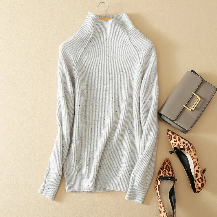 

100%goat cashmere women's fashion pullover sweater turtleneck colorful dots thick M38/L40