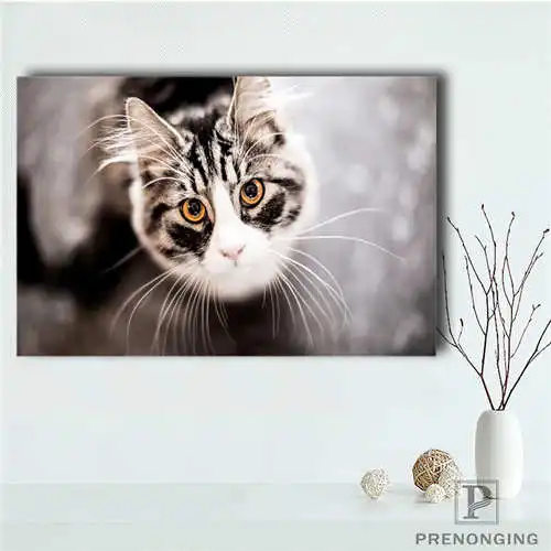 Canvas Poster Пользовательские Холст плакат Cute_Cat_Backgroun Печатный постер ткань стены искусства картины для декора гостиной#18-12-16-H-02-93 - Цвет: Canvas Poster