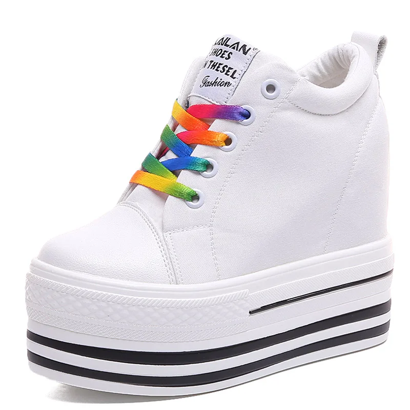 

New canvas women's shoes fashion shallow high heel casual shoes fashion wild flat shoes.