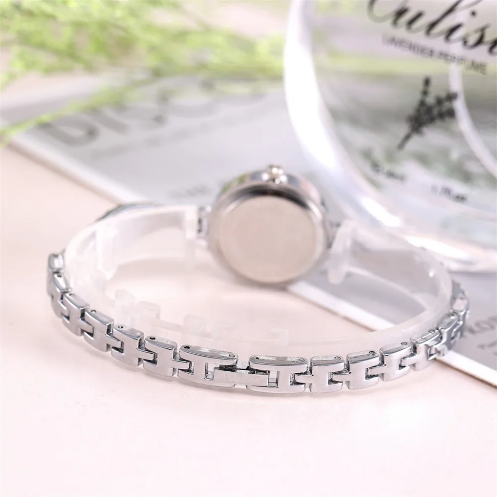 Женские часы из нержавеющей стали кварцевые наручные с полностью кристаллами