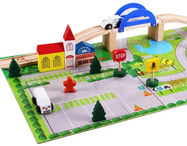 40 шт. бросился автомобили Overpass деревянные дети трафика игрушечная железная