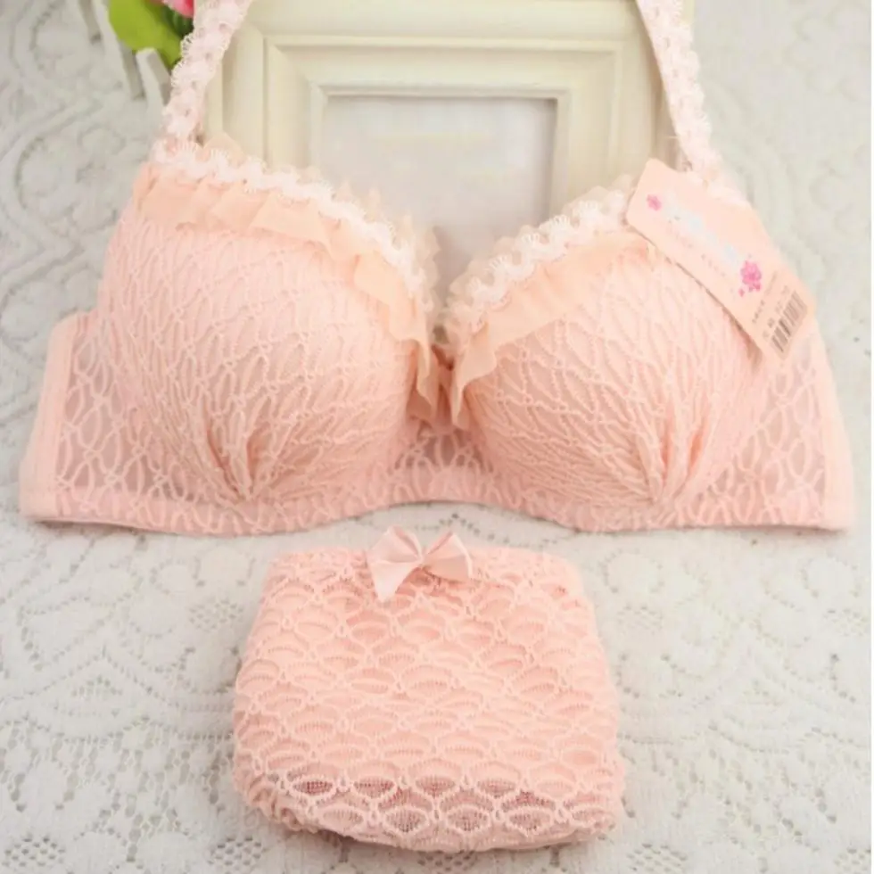 Chic Women 3/4 Cup Cotton Blend Lingerie Ruffle Push-Up Lace Panty Underwear Bra Set | Женская одежда