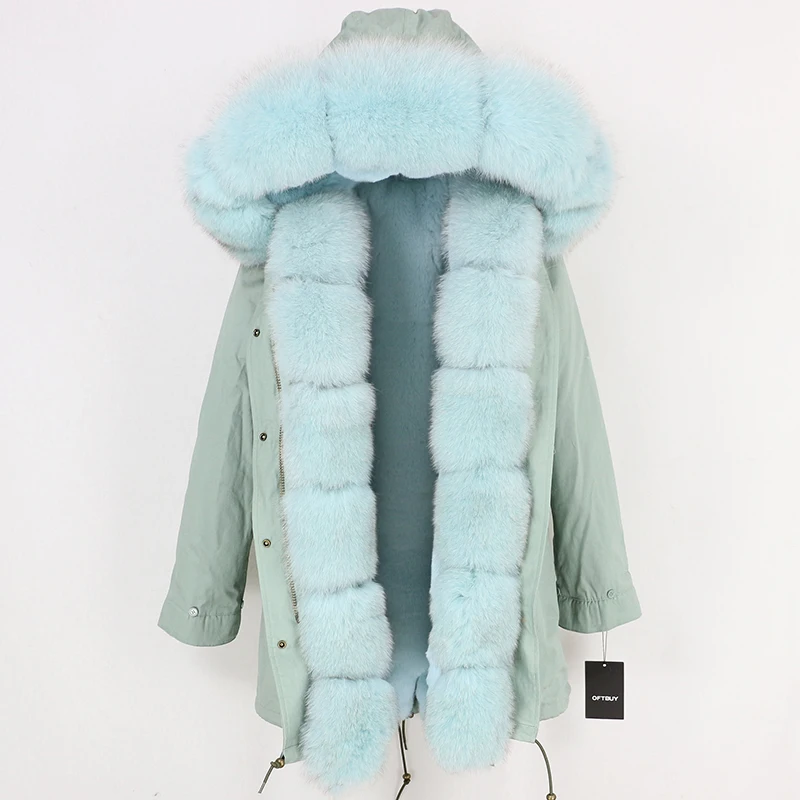 light blue OFTBUY брендовая зимняя куртка женская длинная парка пальто из натурального меха воротник из натурального Лисьего меха Роскошные парки верхняя одежда Толстая теплая уличная одежда - Цвет: light blue