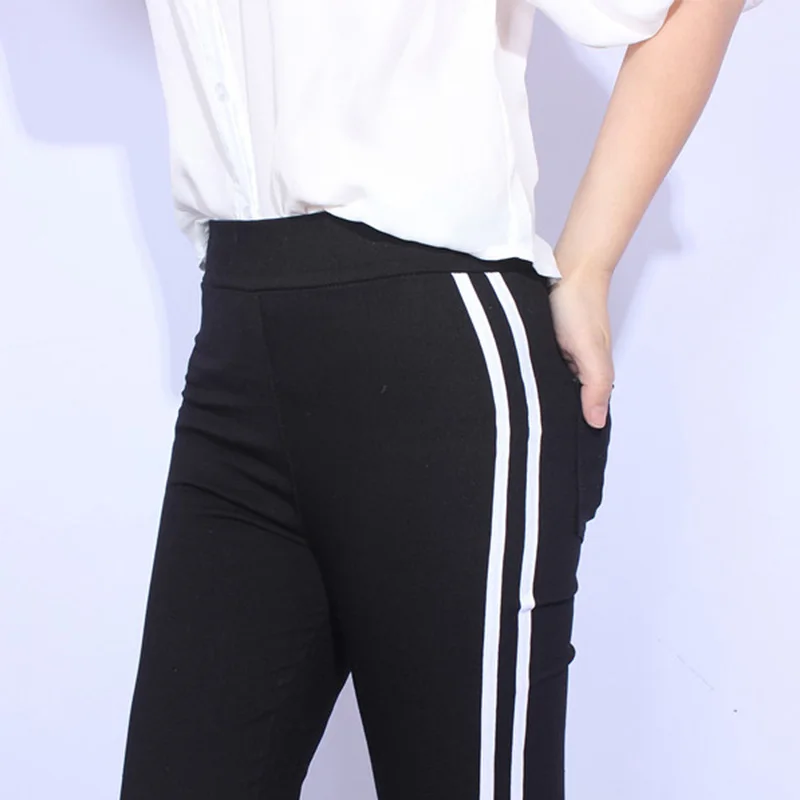 Ladies Side Striped Skinny Pants High Waist Workwear Woman Casual Women Autumn Black Irregular Slim Trousers 2018 | Женская одежда