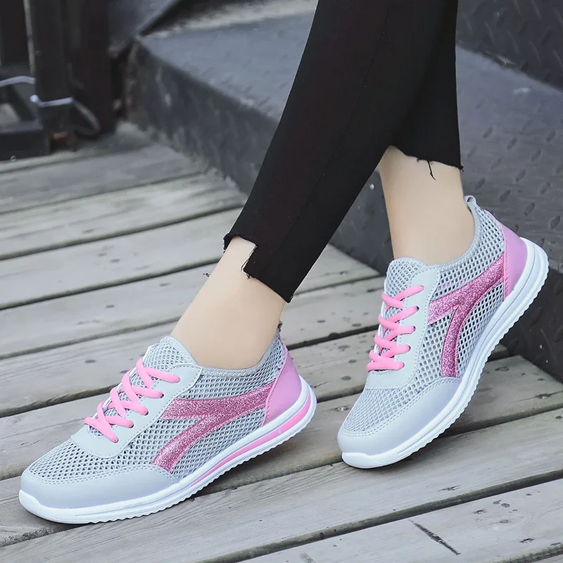 Летние кроссовки Повседневная обувь женская из дышащей сетки на шнуровке Легкие