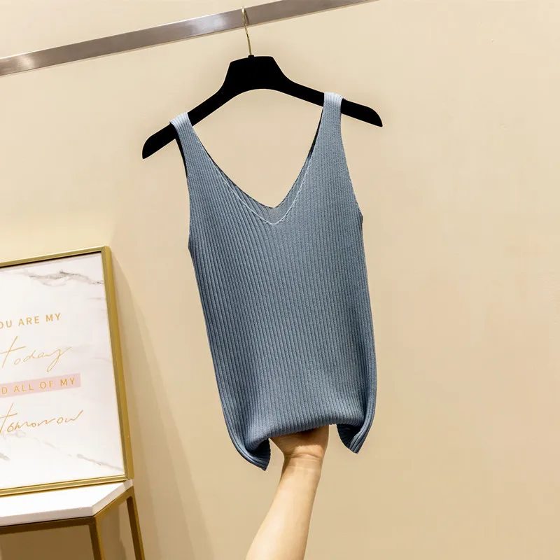 Женский трикотажный жилет летние майки топы с v образным вырезом Женская Базовая