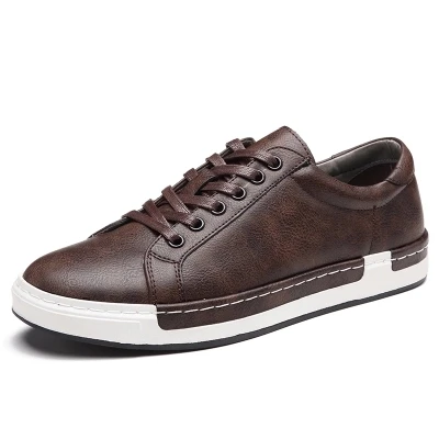 Luxury Men Sneakers Black Brown Lace Up Flats Male Casual Shoes Comfortable PU Leather Loafers Plus Size 38-48 Chaussure Homme |