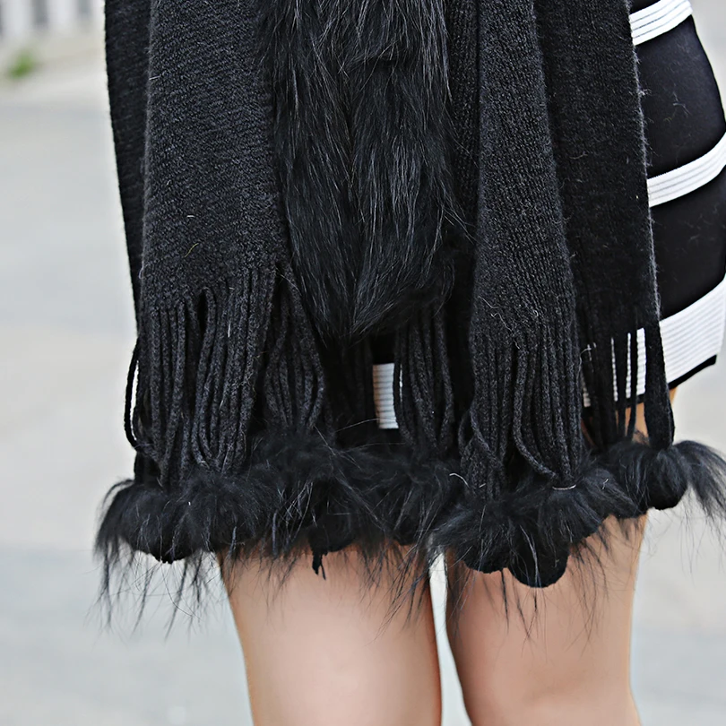 2018 натуральный шарф пончо с лисьим мехом женские толстовки капюшоном теплая