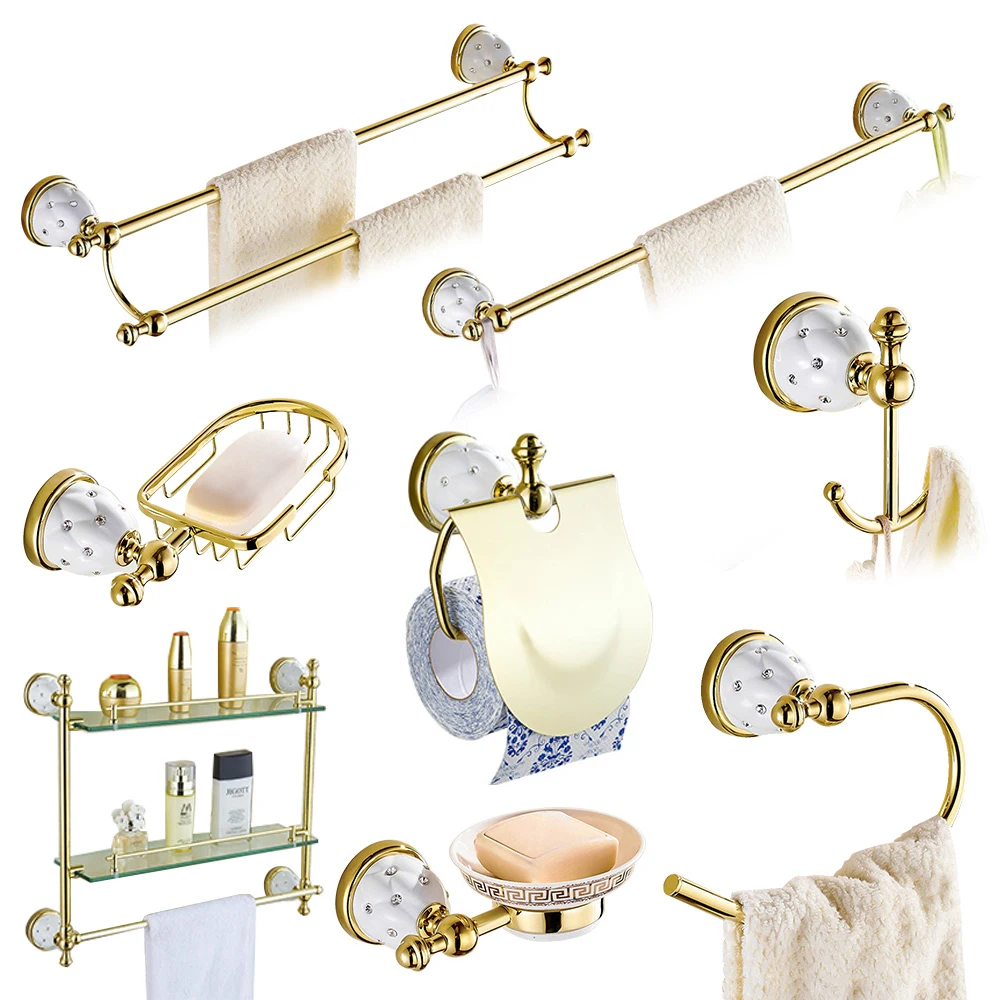 

Stars & Crystal Bathroom Accessories Sets Solid Brass Gold Bathroom Hardware Sets Wall Mounted Bathroom Accessories Sets