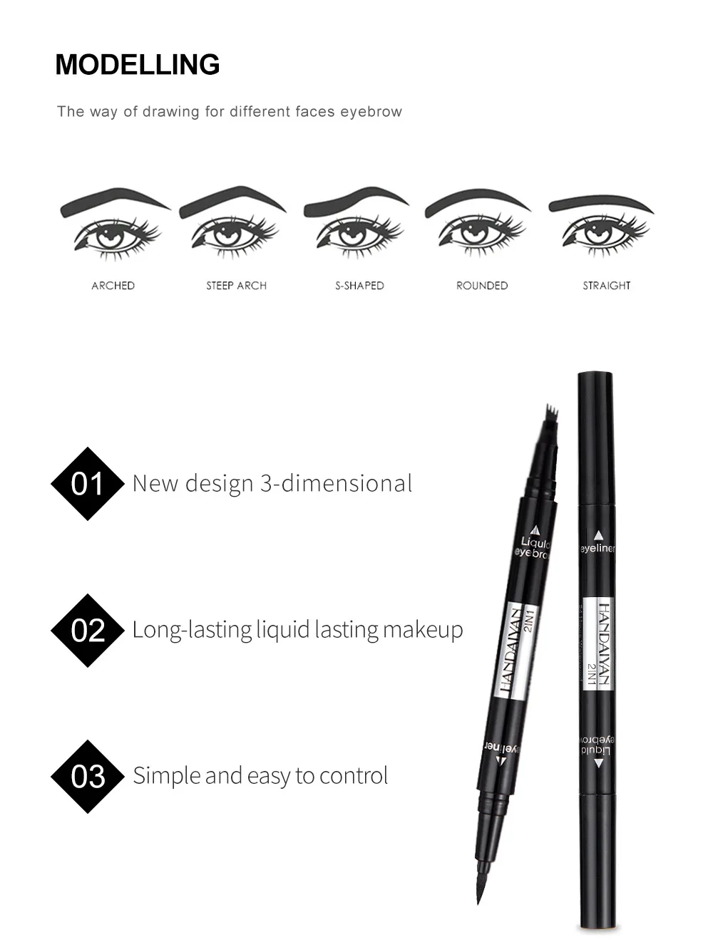 2019New Eyeliner Micro Eyebrow Pencil Double-Headed 4 Paw Microblading Fork Tip Eyebrow Pen Black Liquid Eyeliner For Eye Makeup