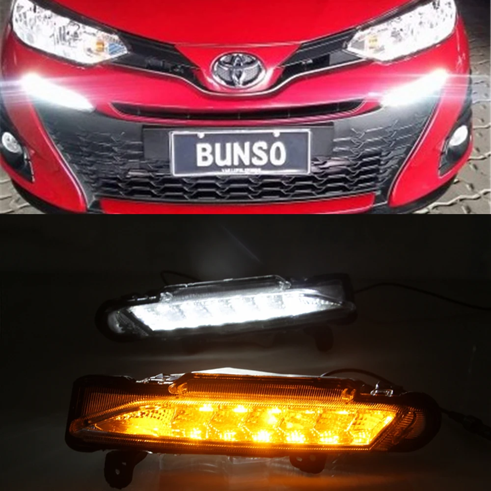 Желтой Включите свет противотуманная фара для Toyota Yaris 2017 2018 2019 светодиодный DRL
