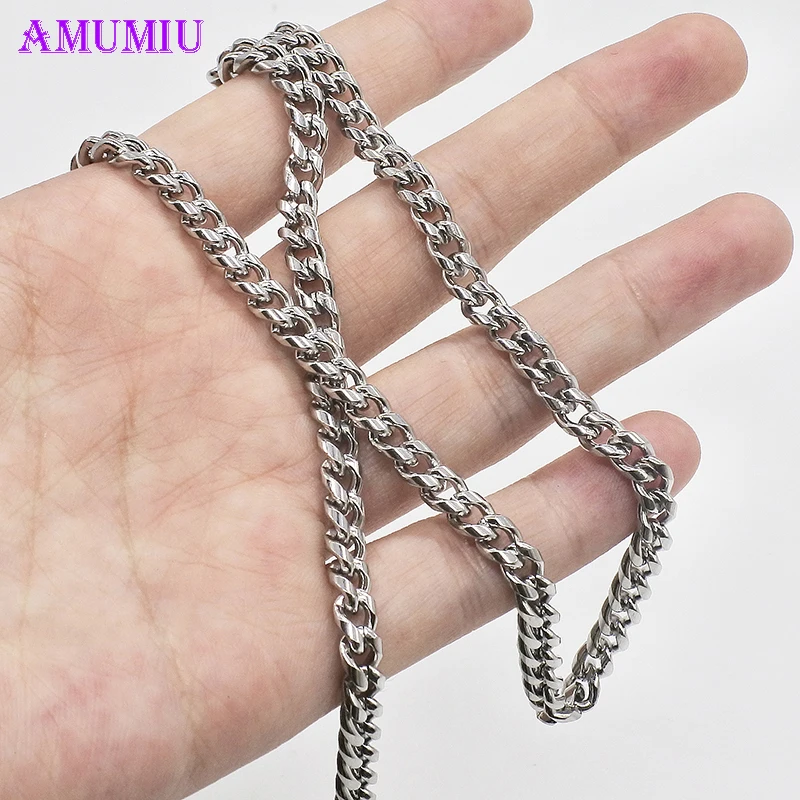Мужская цепь AMUMIU из нержавеющей стали с цепочкой серебра 2018 модное длинное