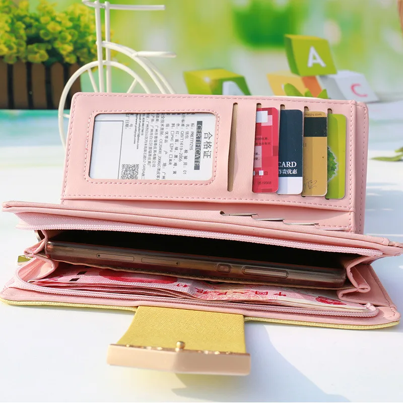 Женские кошельки двойной кожаный кошелек-клатч с отделением для карт Длинный