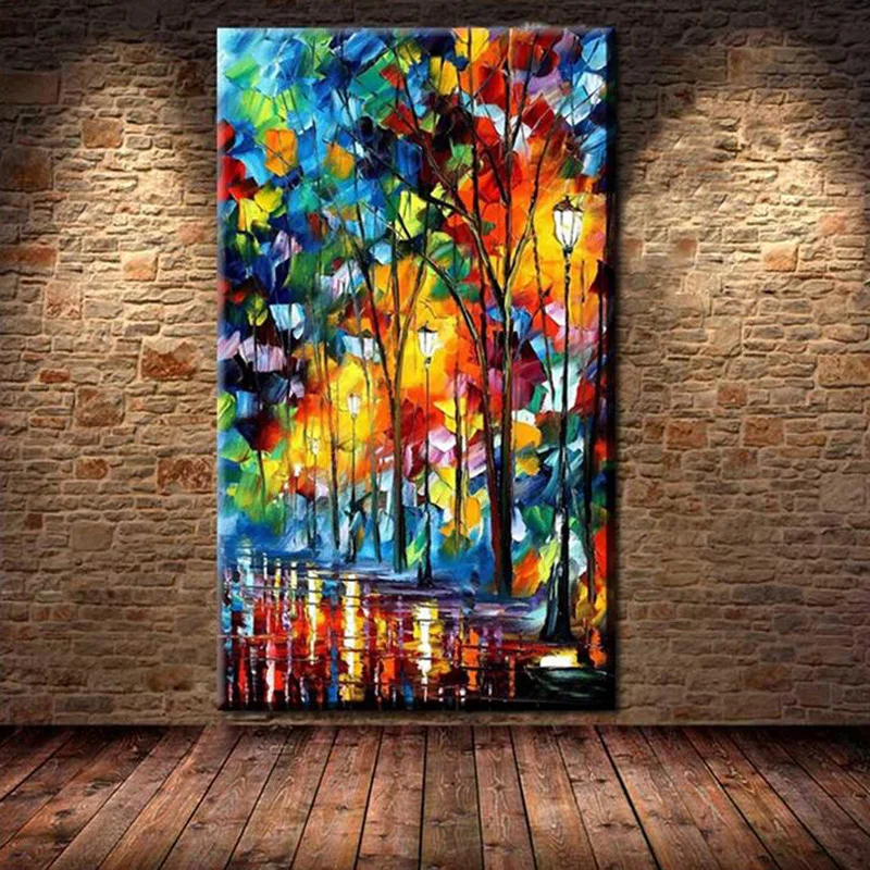 Дешевая современная абстрактная картина маслом дождь дерево дорога палитра