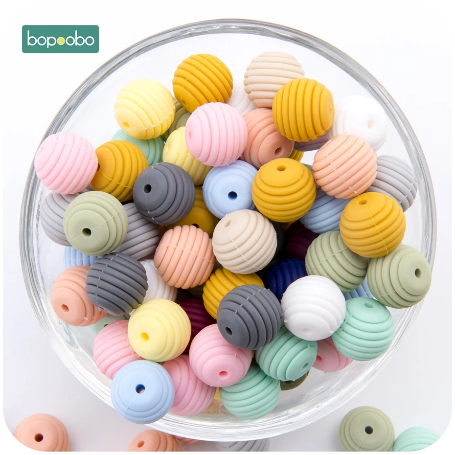 

Bopoobo Silicone Spiral Beads 20pcs 15mm Silicone Round DIY Nursing Jewelry Accessories Honeycomb Beads BPA Free Baby Teether