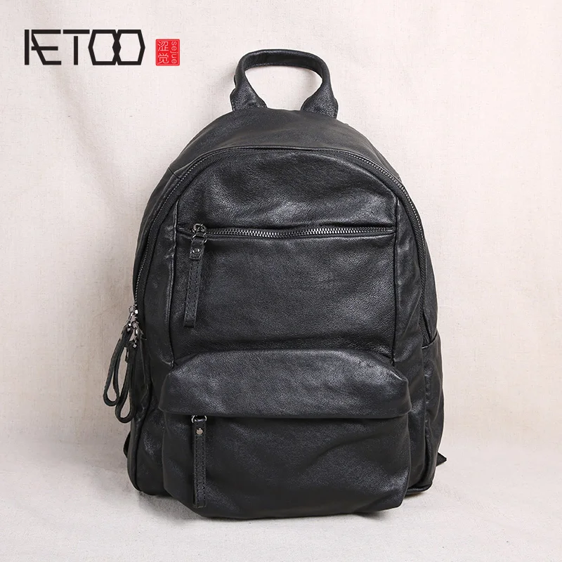 AETOO кожаная сумка на плечо Мужская большая емкость Ретро овчина досуг путешествия рюкзак тренд мягкая