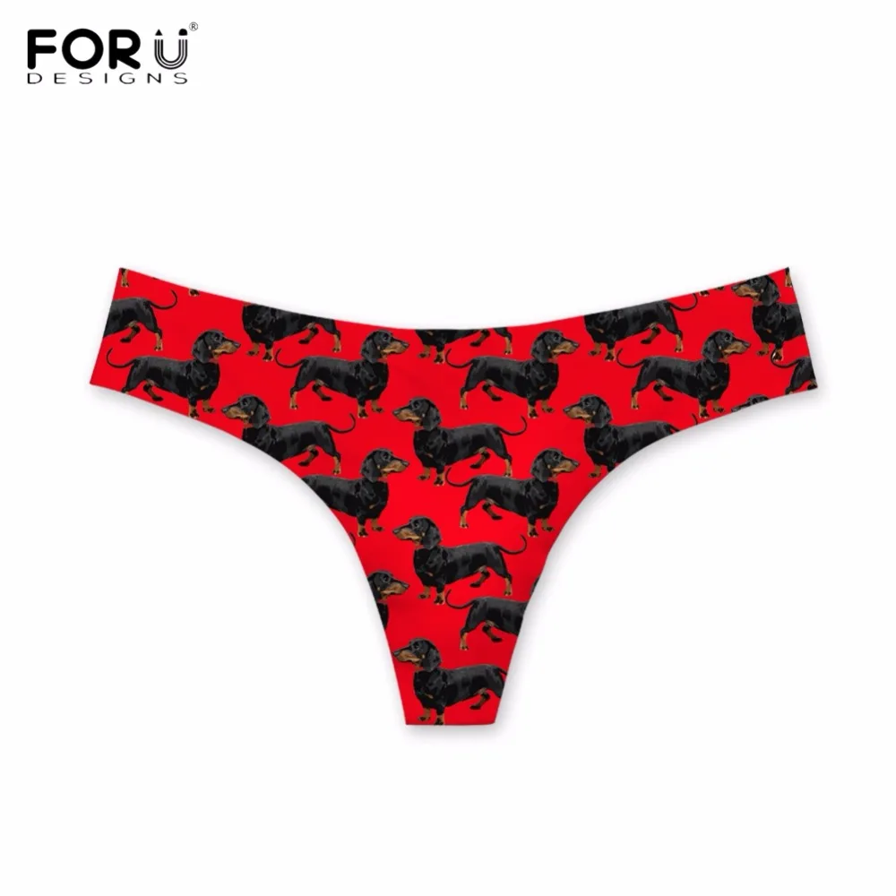 FORUDESIGNS/модные красные сексуальные стринги женские милая собака принт "Такса" для девочек летние трусики Повседневное дышащие Бесшовные краткое стринги