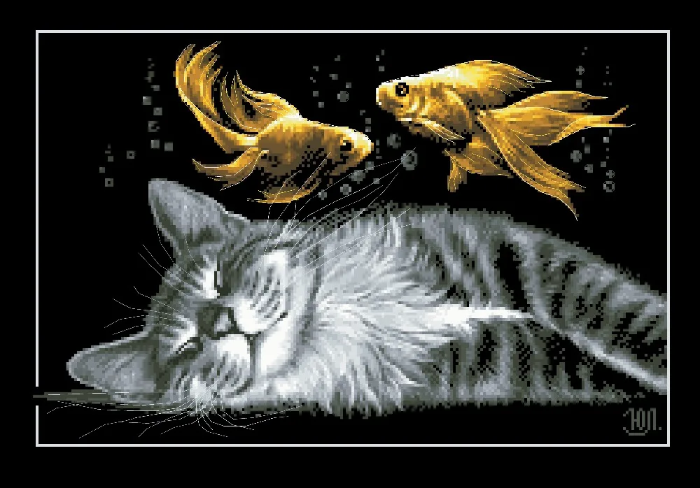 Black cat dreams cross stitch package sets aida 18ct 14ct 11ct black cloth people kit embroidery DIY handmade needlework