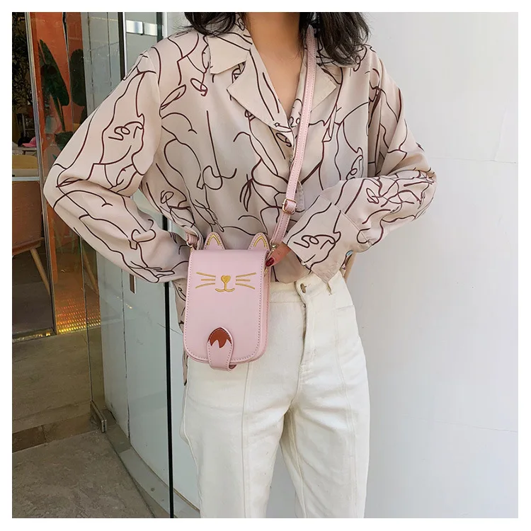 Fashion women Cute Cat Handbag Vintage Shoulder Bags Messenger Bags PU Leather Mini Handbags Cartoon Purse bag