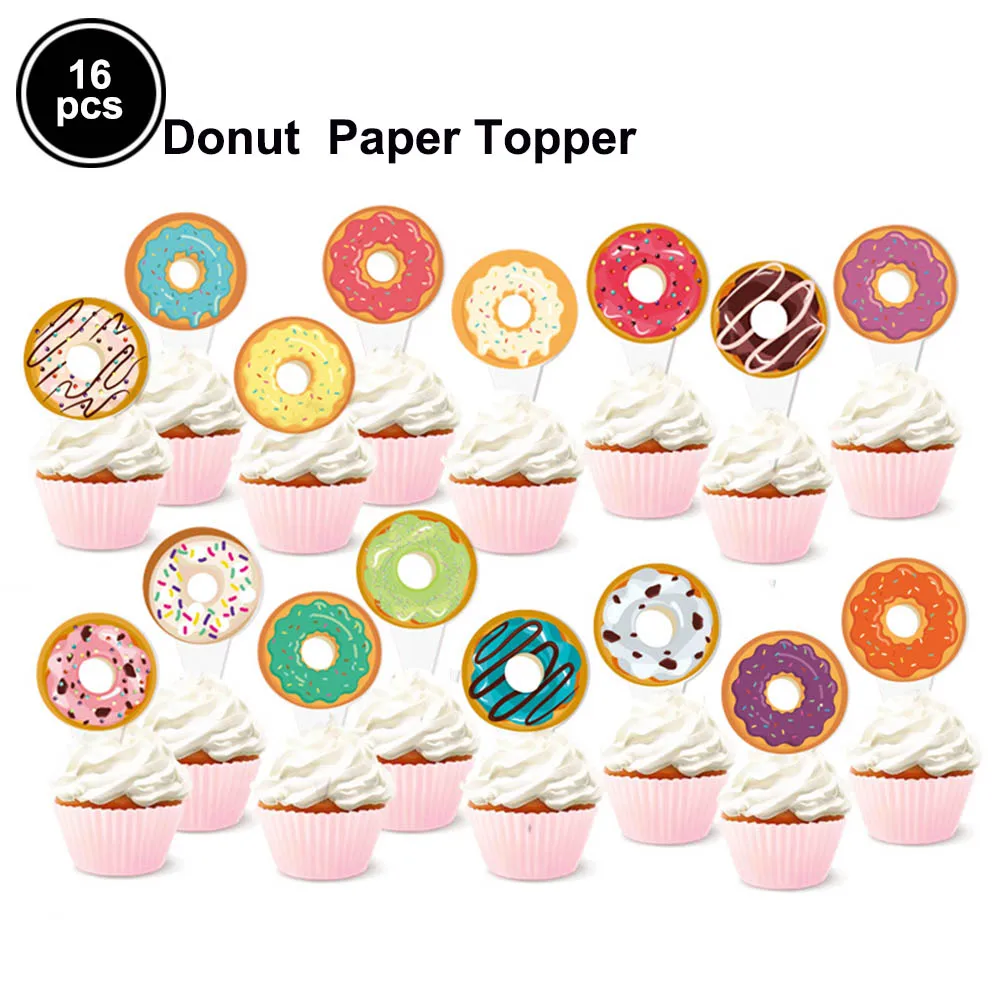 donut 16 шт бумажные пончики украшения для кексов сладкие Пончики торт украшения для кексов День Рождения украшения детский душ вечерние принадлежности - Цвет: donut