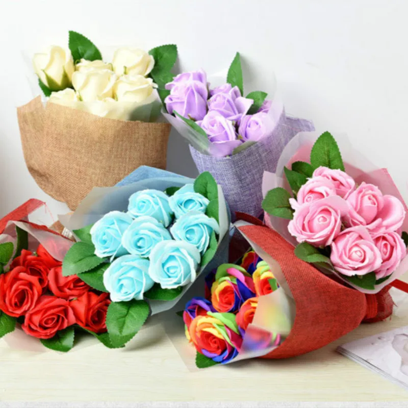 

7pcs Artificial Soap Rose Flower Bouquet Gift Valentine's Day Girlfriend Birthday Creative Scented Rose Flower Gift Boxes