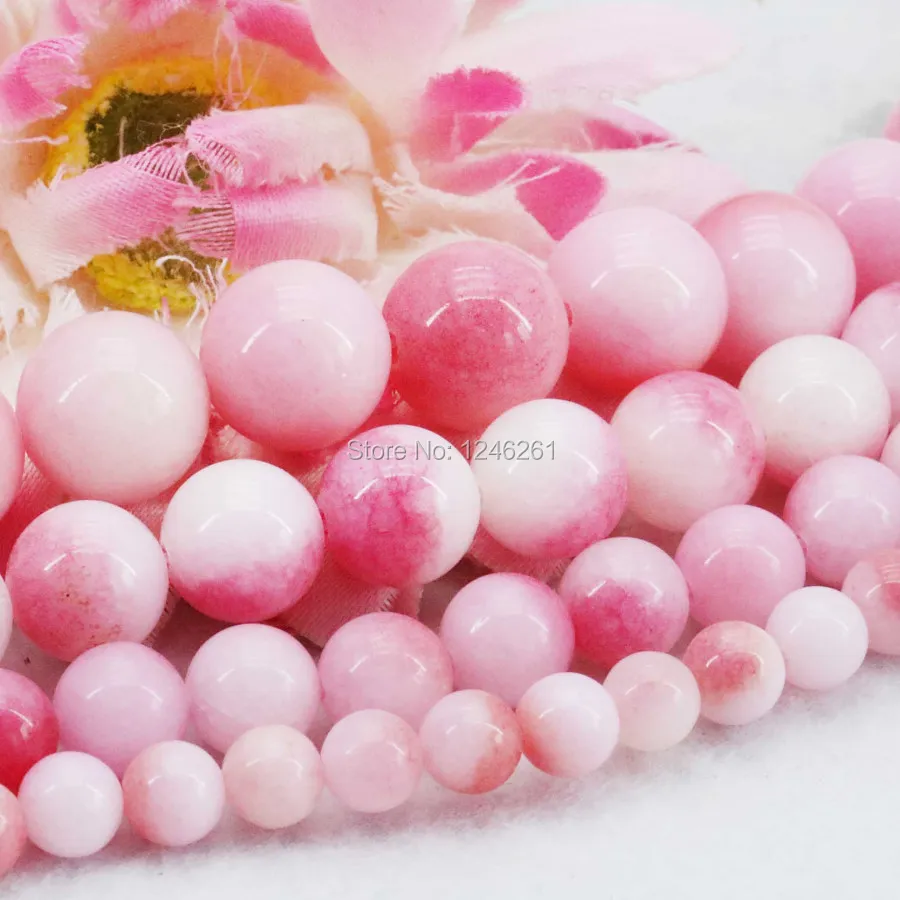 

Wholesale 6 8 10 12mm Pink Peach Blossom Chalcedony Loose Stone Jewelry Making Design Christmas Gifts Flowers DIY Beads 15inch