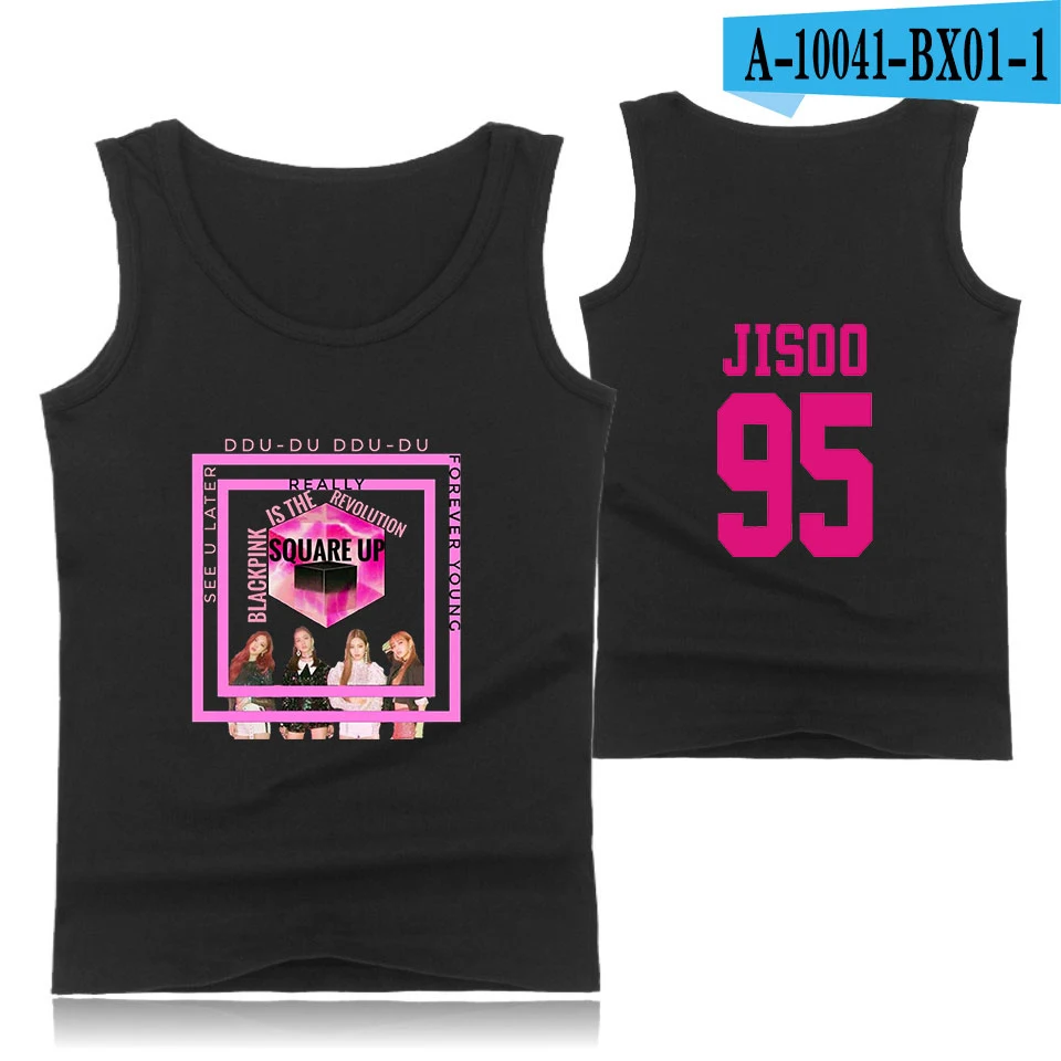 black Корейский Черный Розовый член Jisoo поп печати домашняя одежда модный топ на бретелях Женская мода Повседневная без рукавов жилет одежда - Цвет: black